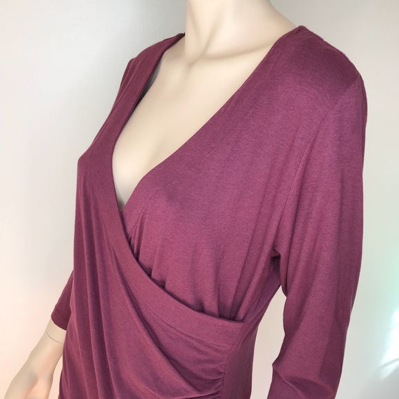 Soft Surroundings Plum Faux Wrap 3/4 Sleeve Knit L - Picture 5 of 7